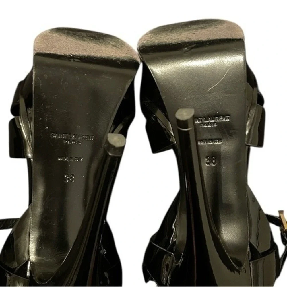 Saint Laurent Women's Nero Leather Vitello Vernice Soft Heels Size EU38 (US 8)‎ - Picture 9 of 15